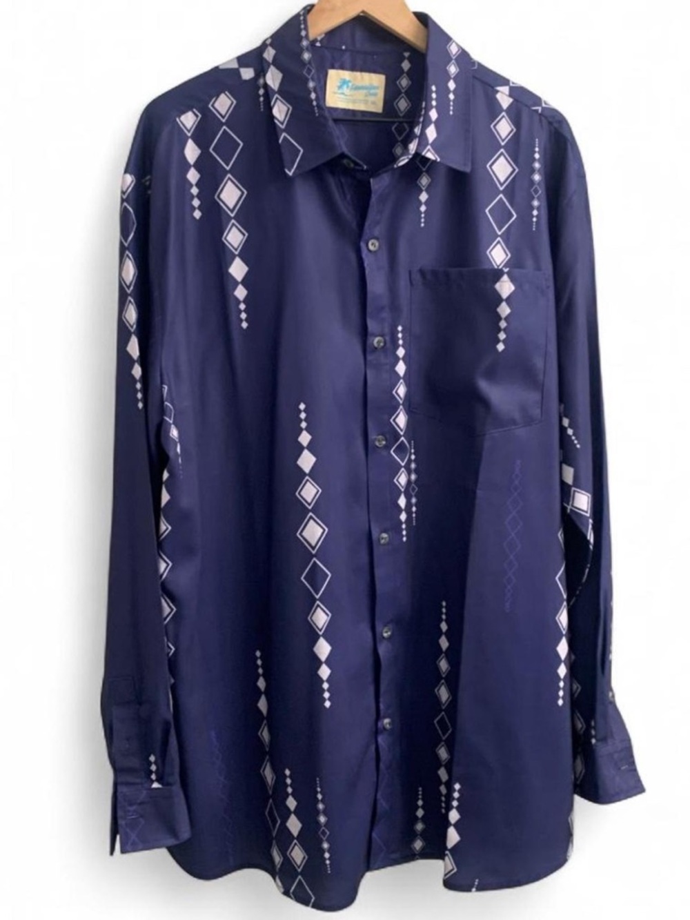 Vintage Hawaiian shirts navy blue with white diamonds pattern size 3XL summer